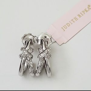 Judith Ripka Sterling Silver White Topaz Aura Crisscross Hoop Earrings